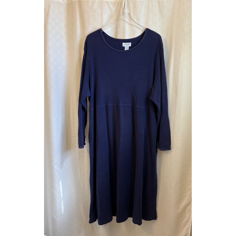 Vermont Country Store Leisure Life Blue Waffle Knit Thermal Dress Size 3XL